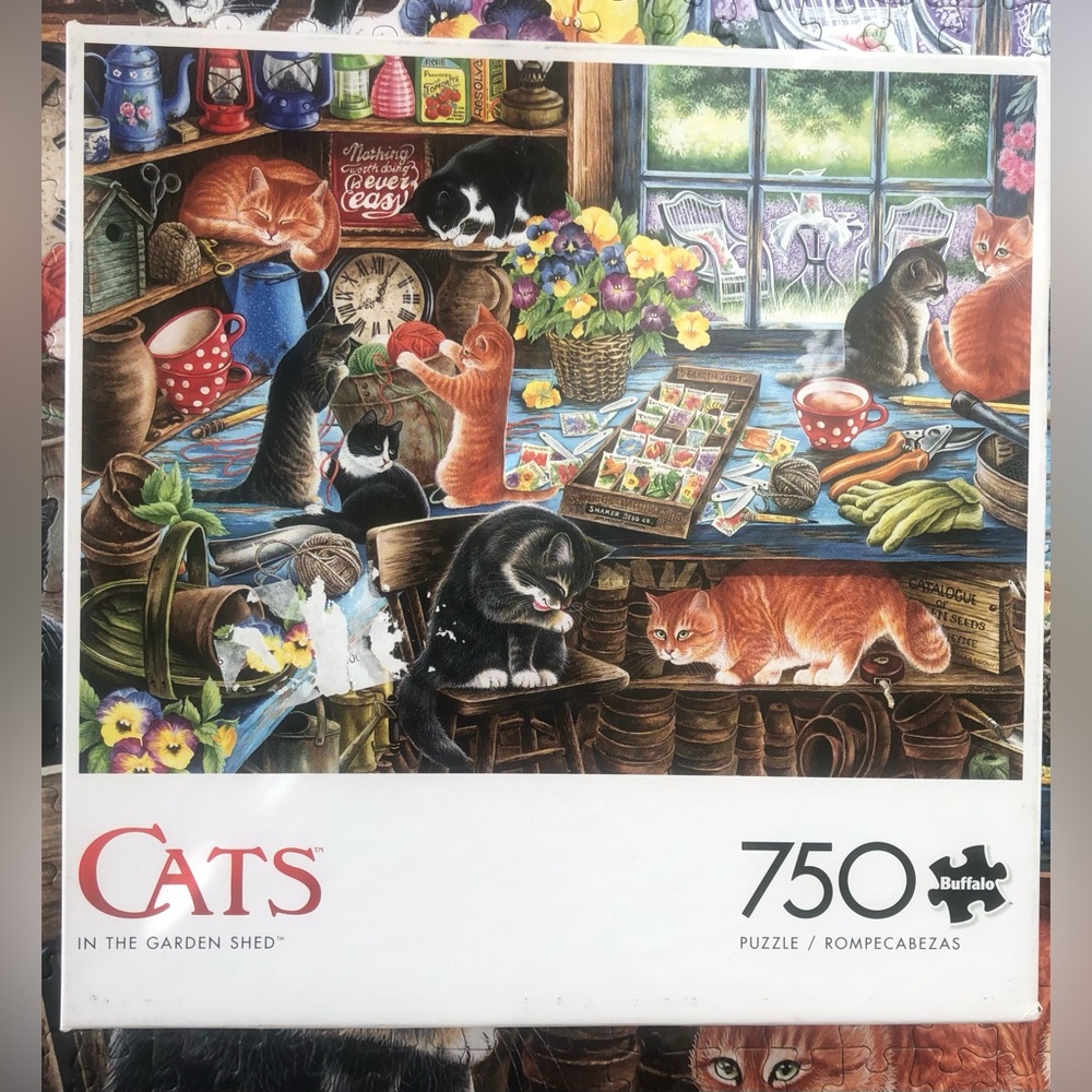 Buffalo Games 750 Piece Puzzle “Cats In The Garden Shed” - Complete with poster